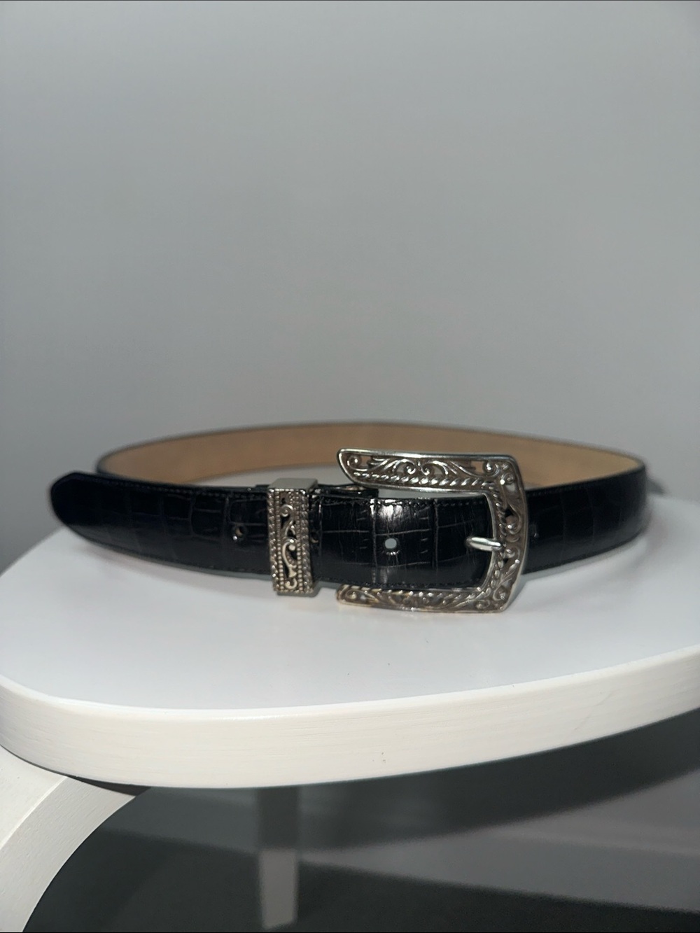 Brighton Black Croc-Embossed Leather Belt